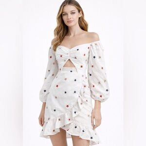 Majorelle White Off-Shoulder Dress with Star Pattern